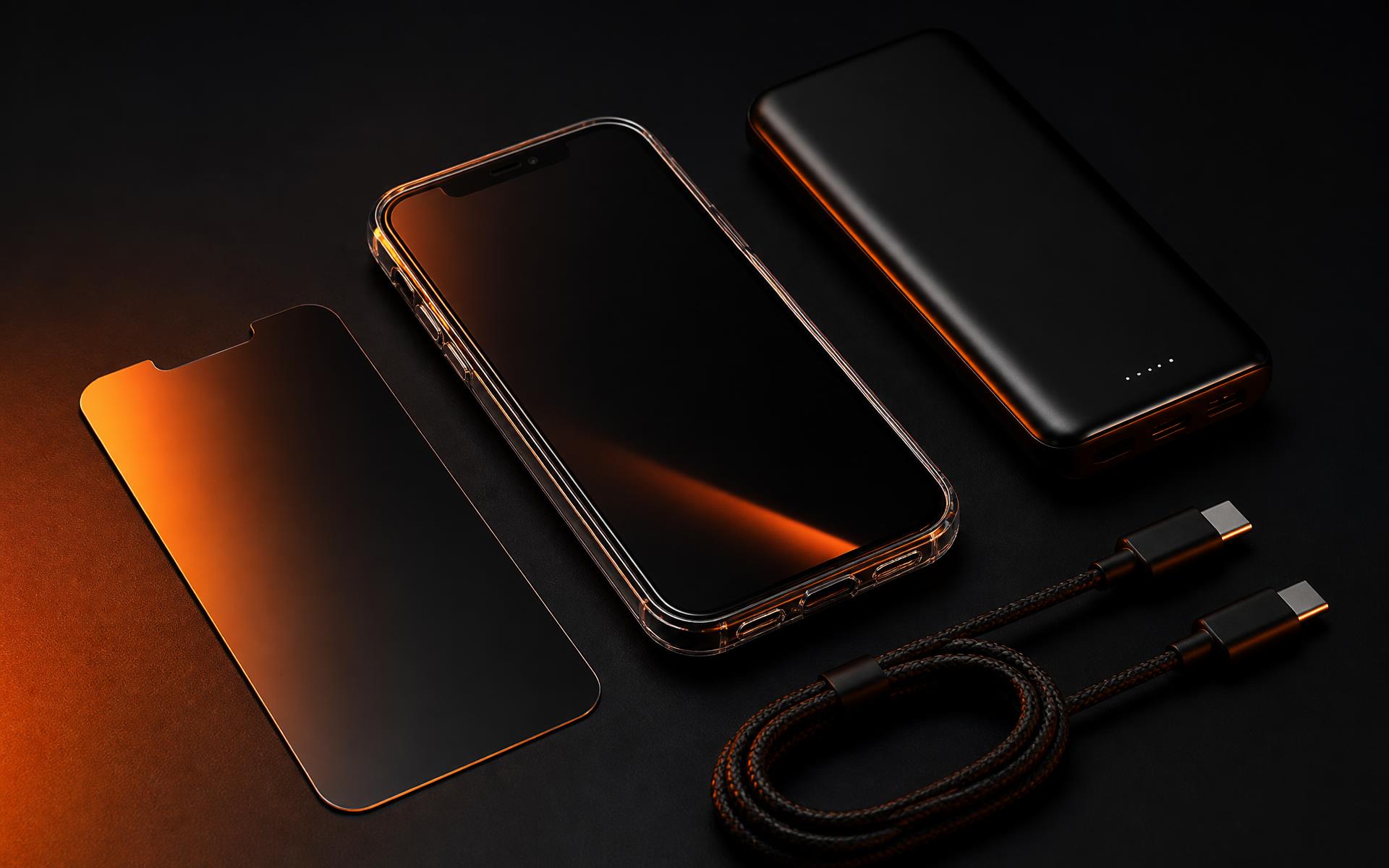 NO NAKED phone accessories: clear case, screen protector, power bank and USB-C cable